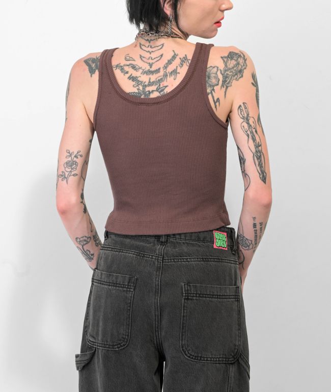 Spicychix Horseshoe Brown Ribbed Crop Tank Top - thumbnail 2