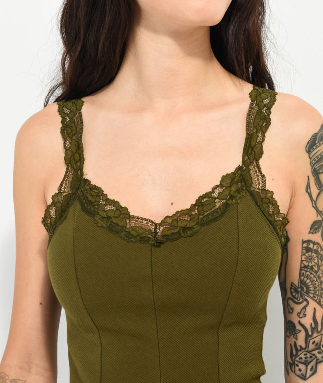 Spicychix Lace Green Crop Tank Top - thumbnail 3