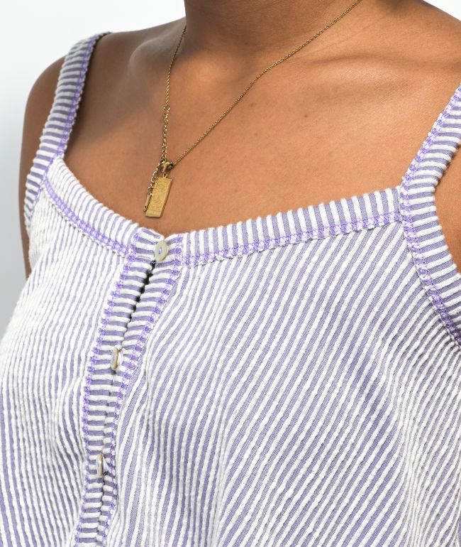 Spicychix Lilac Stripe Button Up Tank Top - thumbnail 3