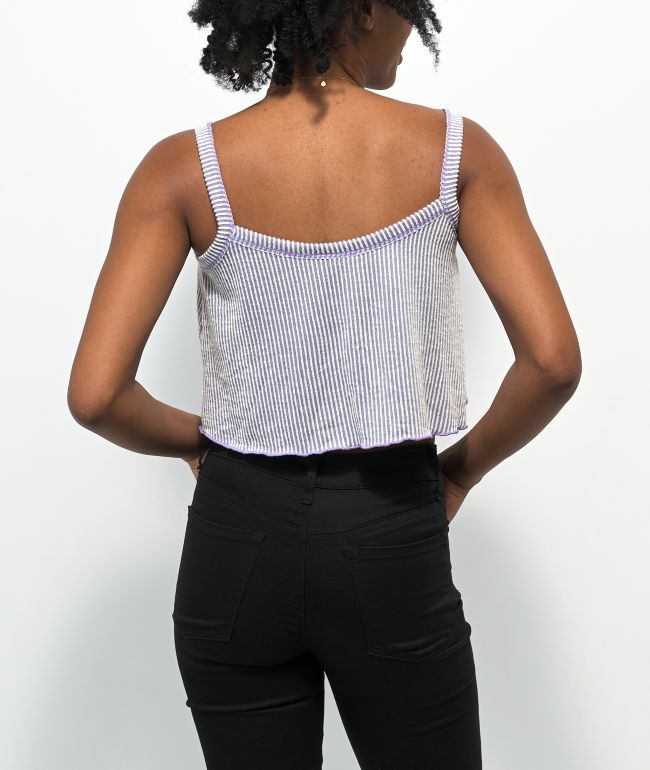 Spicychix Lilac Stripe Button Up Tank Top - thumbnail 2