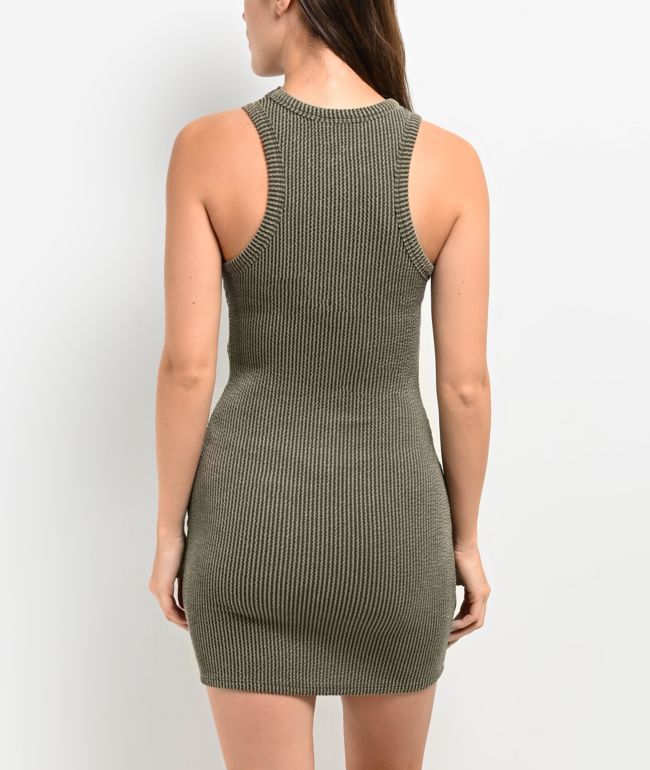 Spicychix Olive Ribbed Bodycon Dress - thumbnail 2