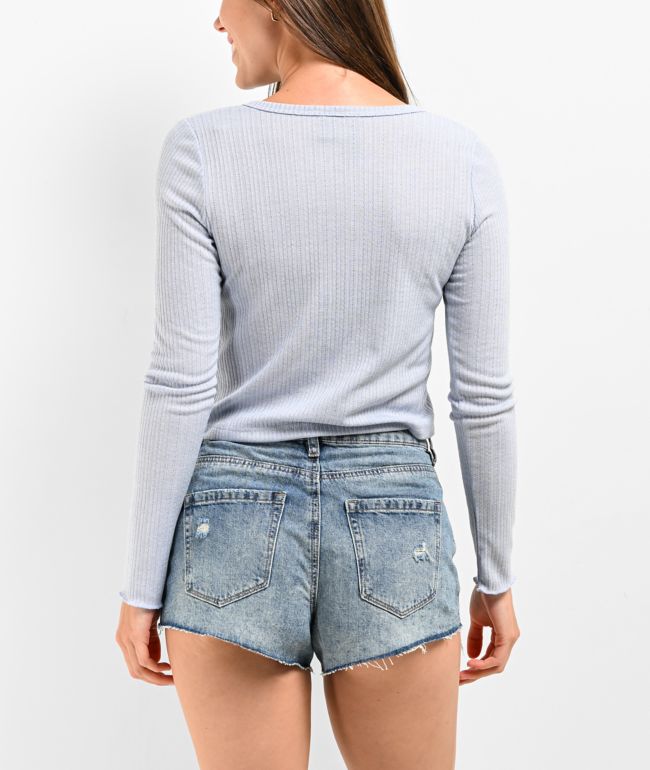 Spicychix Pointelle Blue Button Up Sweater - thumbnail 2