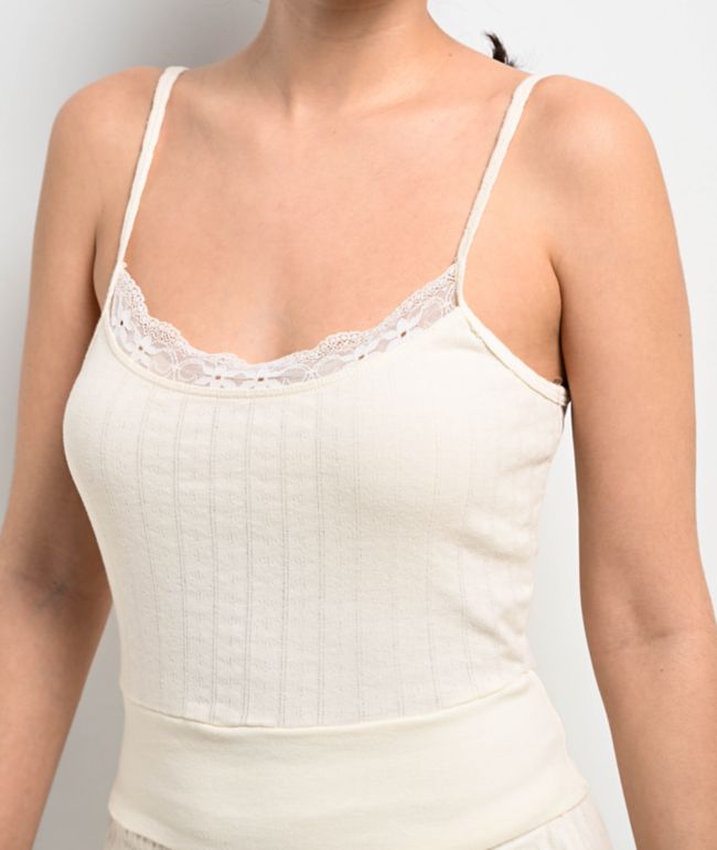 Spicychix Pointelle Cream Crop Tank Top - thumbnail 3