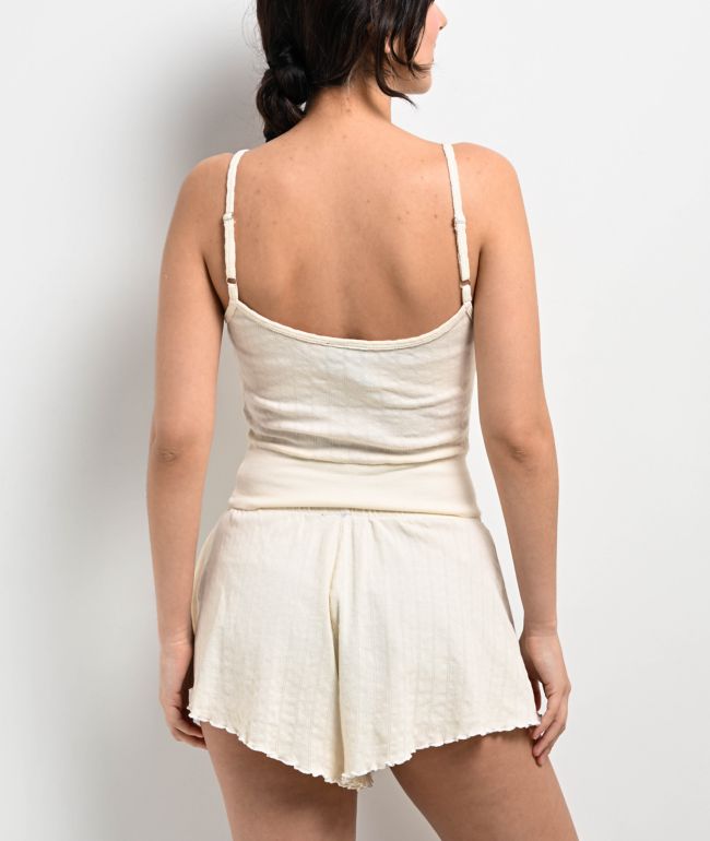 Spicychix Pointelle Cream Crop Tank Top - thumbnail 2