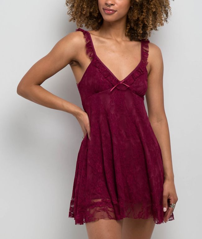 Spicychix Posie Burgundy Lace Dress