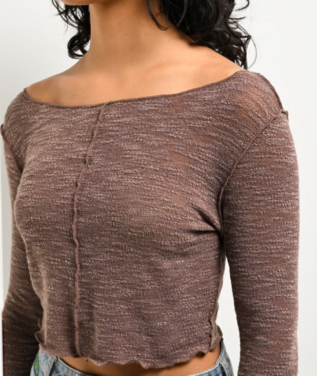 Spicychix Slub Brown Long Sleeve Top - thumbnail 3