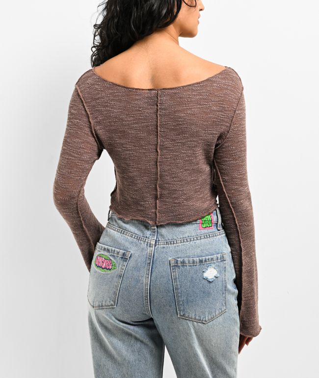 Spicychix Slub Brown Long Sleeve Top - thumbnail 2
