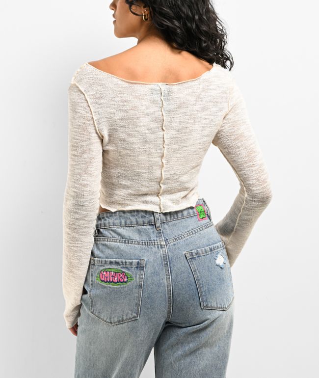 Spicychix Slub Cream Long Sleeve Top - thumbnail 2