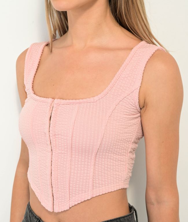 Spicychix Textured Pink Corset Crop Tank Top - thumbnail 3