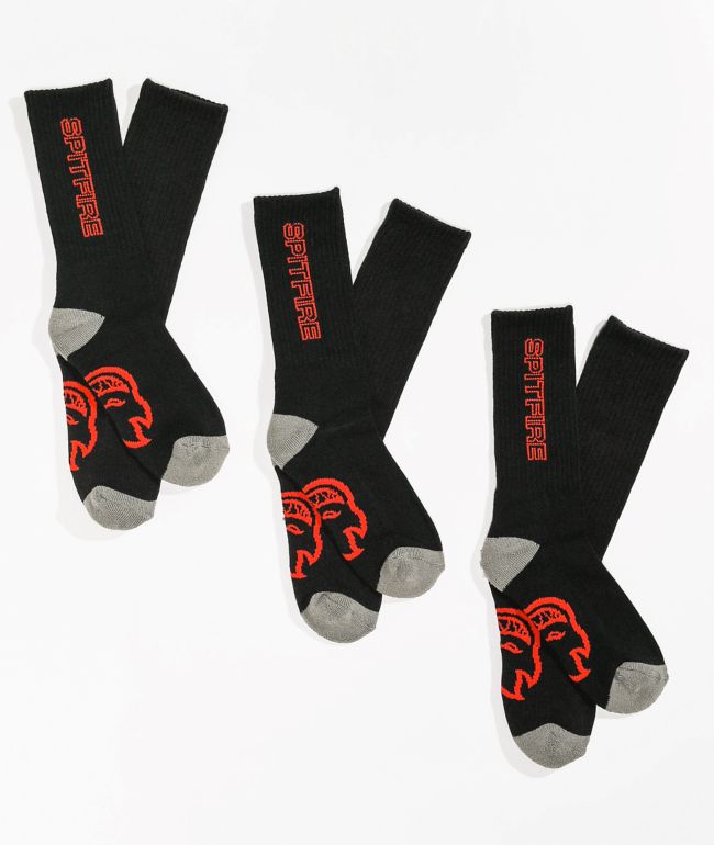 Spitfire Kids' Classic Black 3 Pack Crew Socks