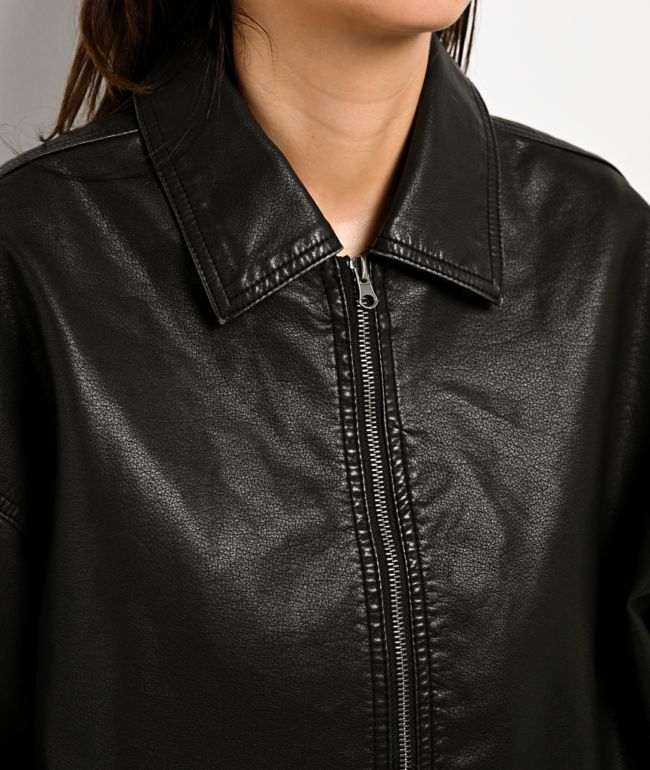 Stitch Fusion Distressed Black Bomber Jacket - thumbnail 3