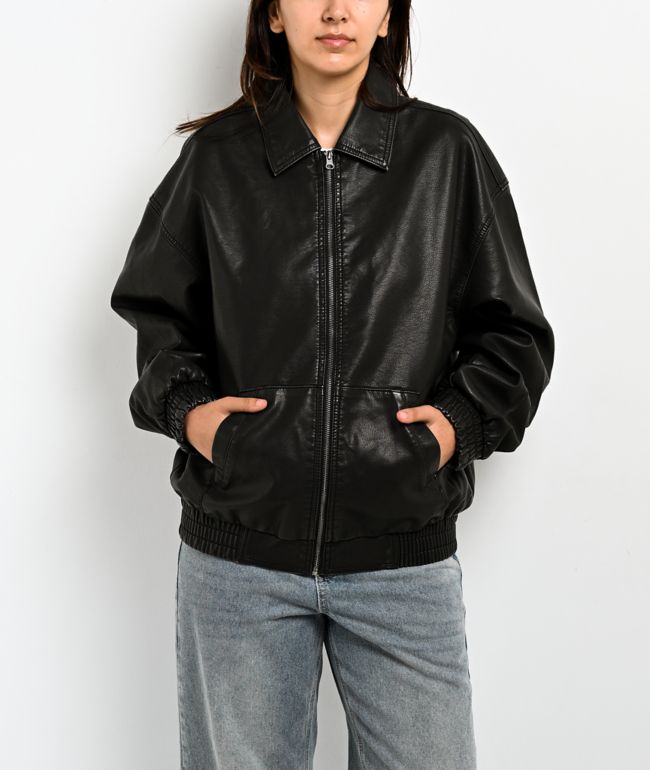Stitch Fusion Distressed Black Bomber Jacket