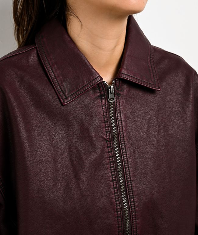 Stitch Fusion Distressed Burgandy Bomber Jacket - thumbnail 3