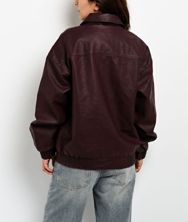 Stitch Fusion Distressed Burgandy Bomber Jacket - thumbnail 2