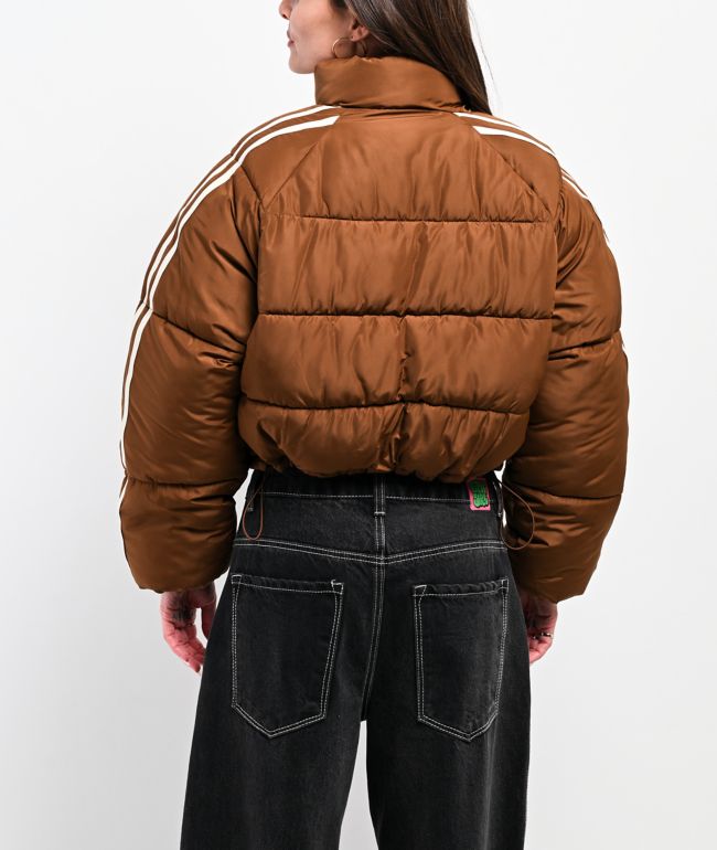Stitch Fusion Stripe Brown Crop Puffer Jacket - thumbnail 2