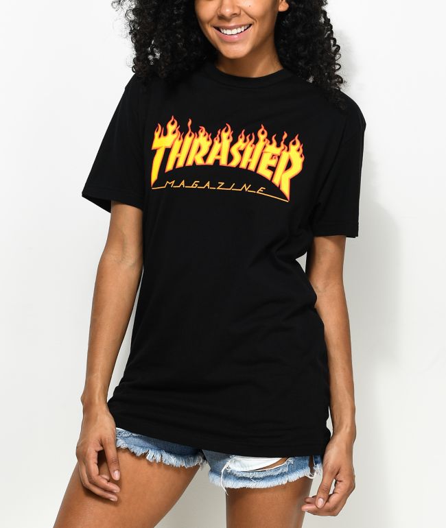 Thrasher Flame Logo Boyfriend Fit Black T-Shirt