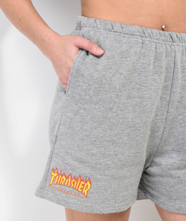 Thrasher Flame Logo Grey Sweat Shorts - thumbnail 3