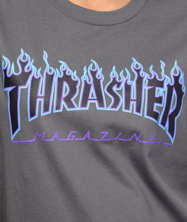Thrasher Flame Logo Grey T-Shirt - thumbnail 2