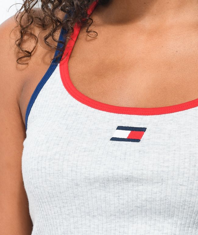 Tommy Hilfiger Ribbed Grey Cami Crop Tank Top - thumbnail 3