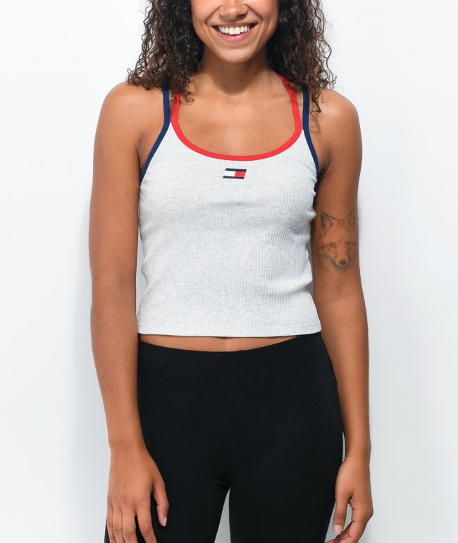 Tommy Hilfiger Ribbed Grey Cami Crop Tank Top