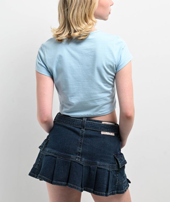 True Religion 02 Logo Notch Light Blue Crop T-Shirt - thumbnail 2