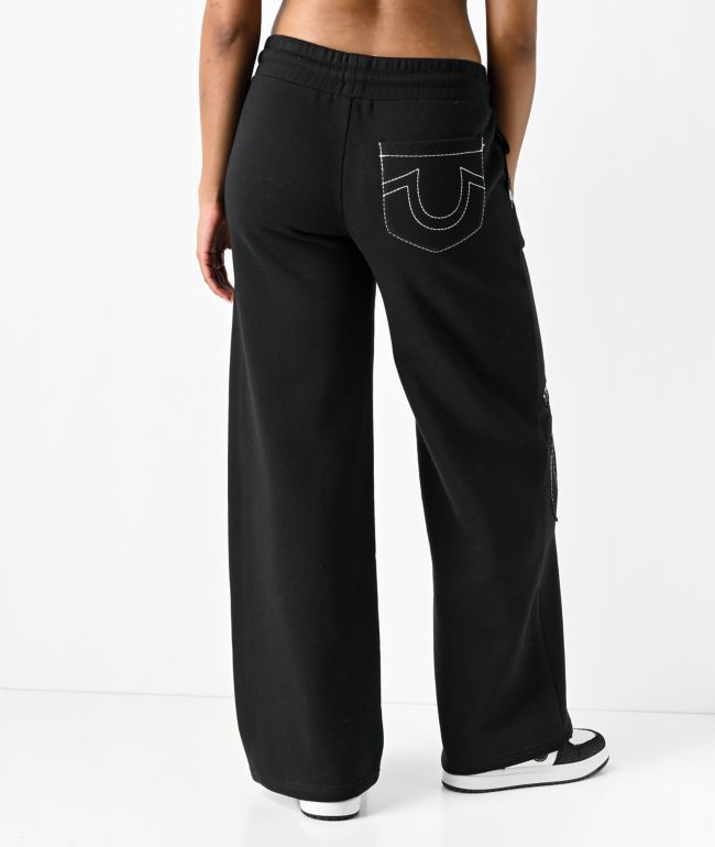 True Religion Applique Black Wide Leg Sweatpants - thumbnail 2