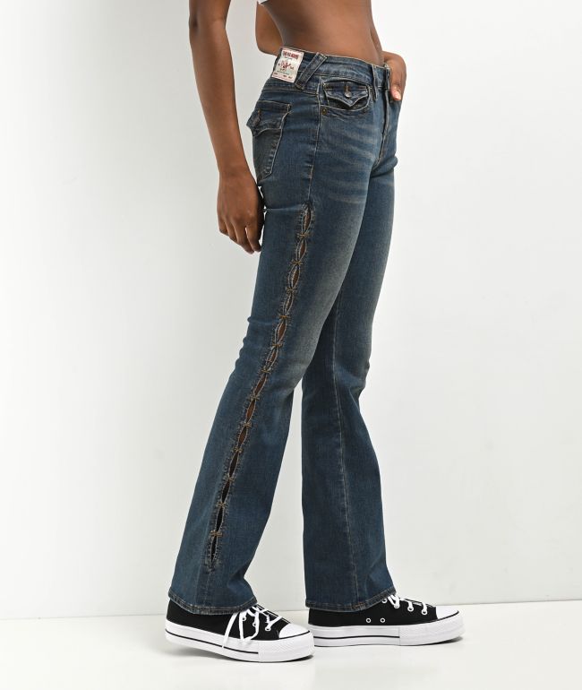 True Religion Becca Cutout Blue Wash Bootcut Jeans - thumbnail 3