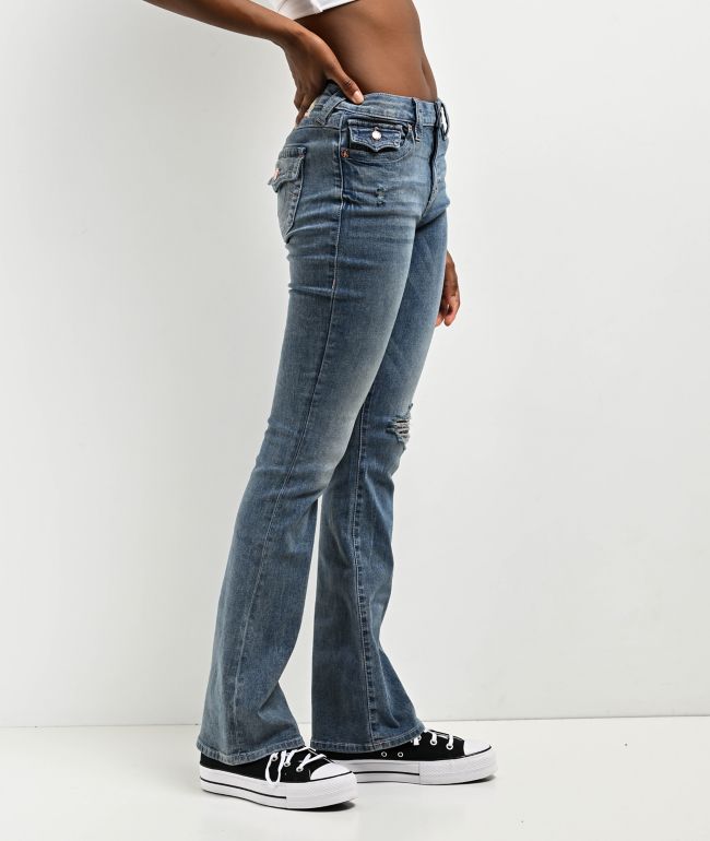 True Religion Becca Distressed Mid Rise Blue Bootcut Jeans - thumbnail 3