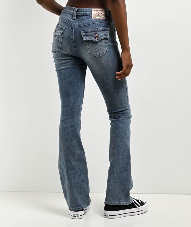 True Religion Becca Distressed Mid Rise Blue Bootcut Jeans - thumbnail 2