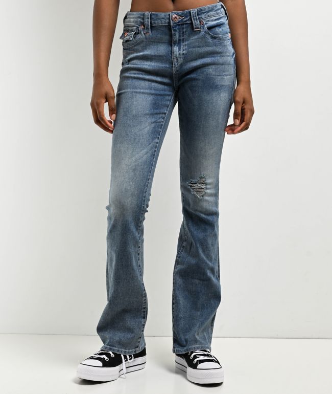 True Religion Becca Distressed Mid Rise Blue Bootcut Jeans