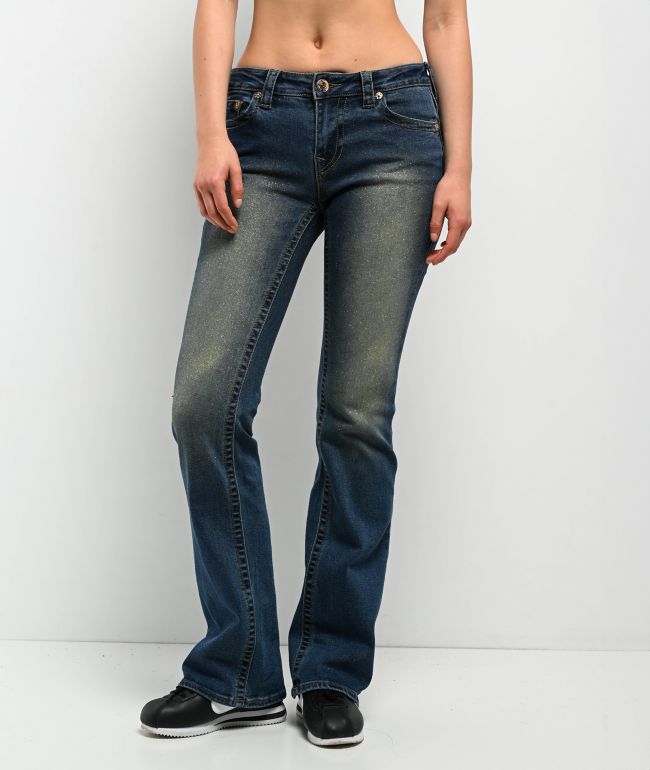 True Religion Becca Glitter Spray Stadium Diem Mid Rise Bootcut Jeans