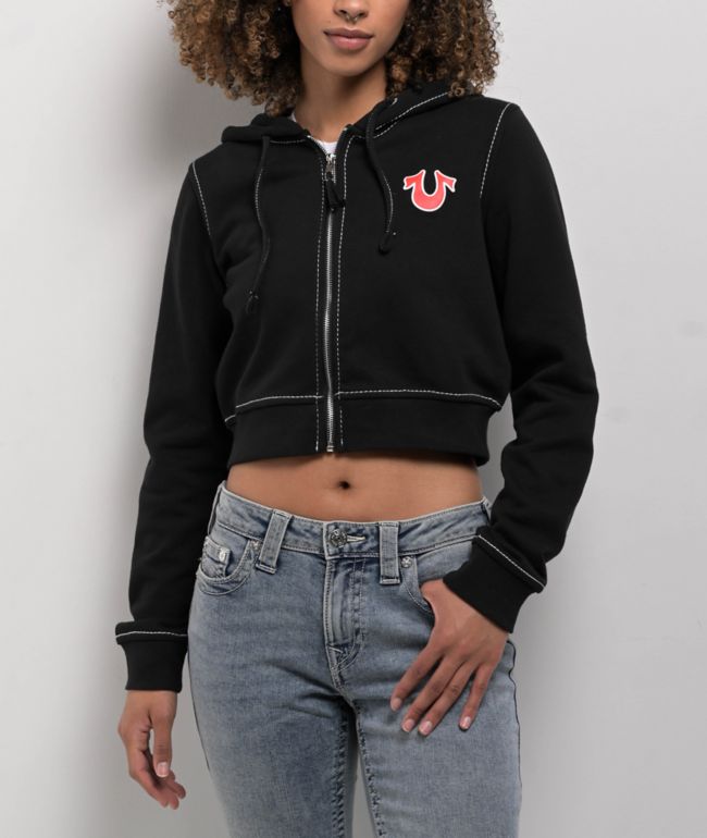 True Religion Big T Black Crop Zip Hoodie - thumbnail 2
