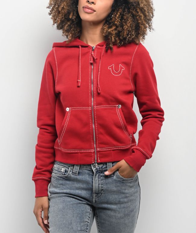 True Religion Big T Logo Red Zip Hoodie - thumbnail 2