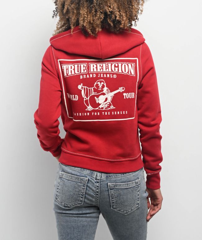True Religion Big T Logo Red Zip Hoodie