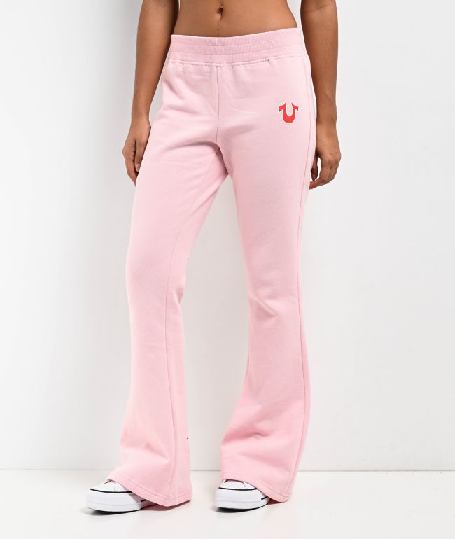 True Religion Big T Pink Low Rise Flare Jogger Sweatpants