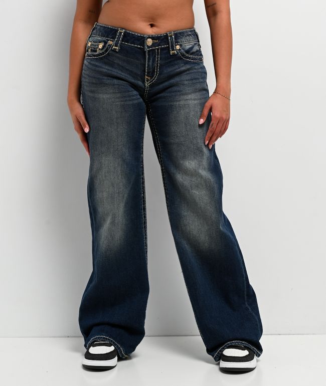 True Religion Bobbi Sparkle Glow Low Rise Super T Blue Baggy Jeans