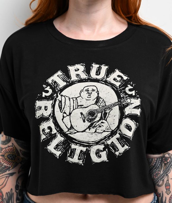 True Religion Buddha Logo Black Crop Boxy T-Shirt - thumbnail 3