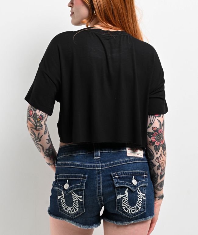 True Religion Buddha Logo Black Crop Boxy T-Shirt - thumbnail 2