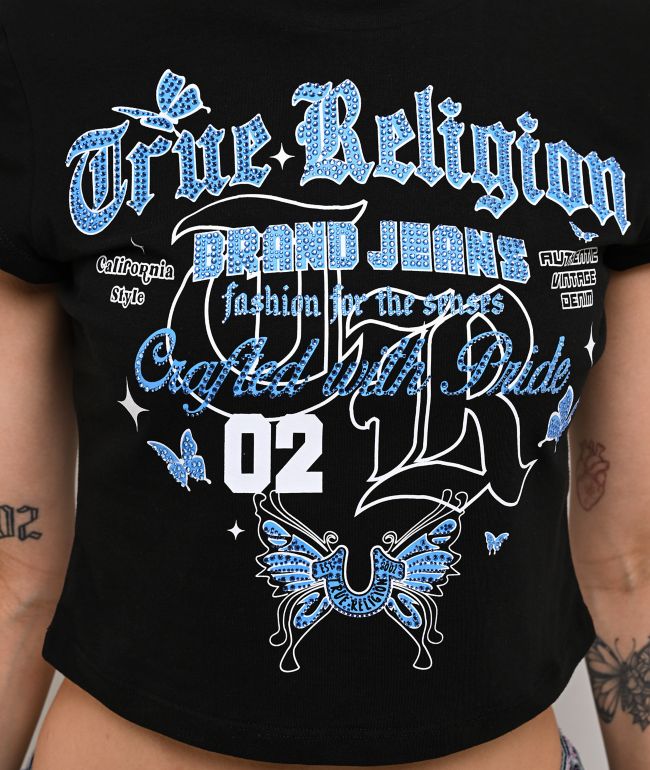 True Religion Butterfly Black Crop T-Shirt - thumbnail 3