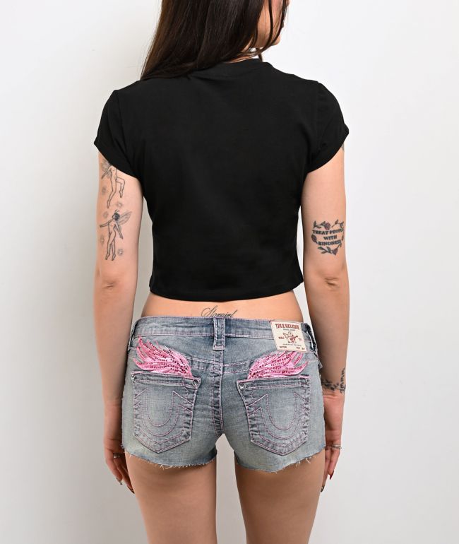 True Religion Butterfly Black Crop T-Shirt - thumbnail 2
