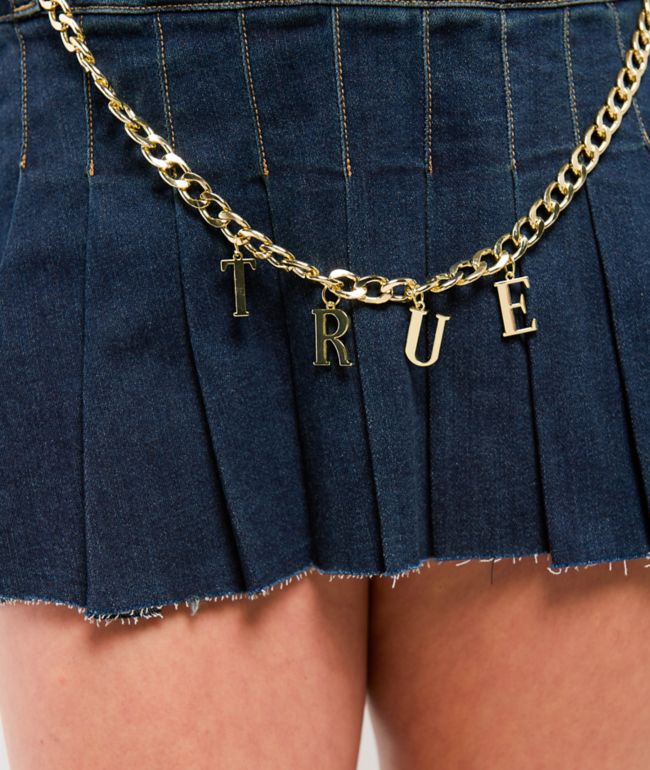 True Religion Chain Belt Dark Blue Pleated Mini Skirt - thumbnail 3