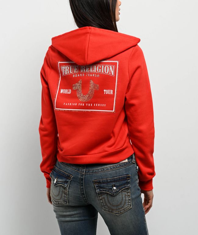 True Religion Classic Crystal Red Zip Hoodie