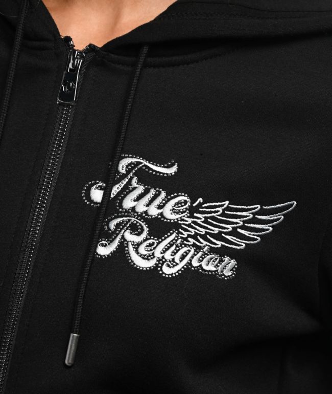 True Religion Classic Winged Crystal Black Zip Hoodie - thumbnail 3