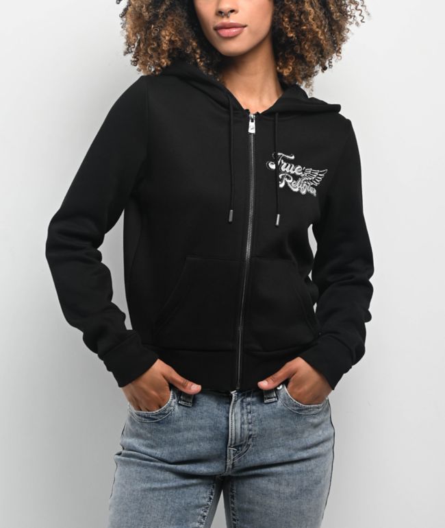 True Religion Classic Winged Crystal Black Zip Hoodie - thumbnail 2