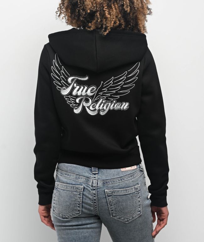 True Religion Classic Winged Crystal Black Zip Hoodie