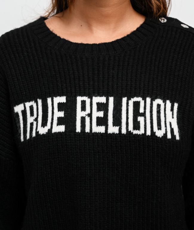 True Religion Convertible Cold Shoulder Black Sweater - thumbnail 3