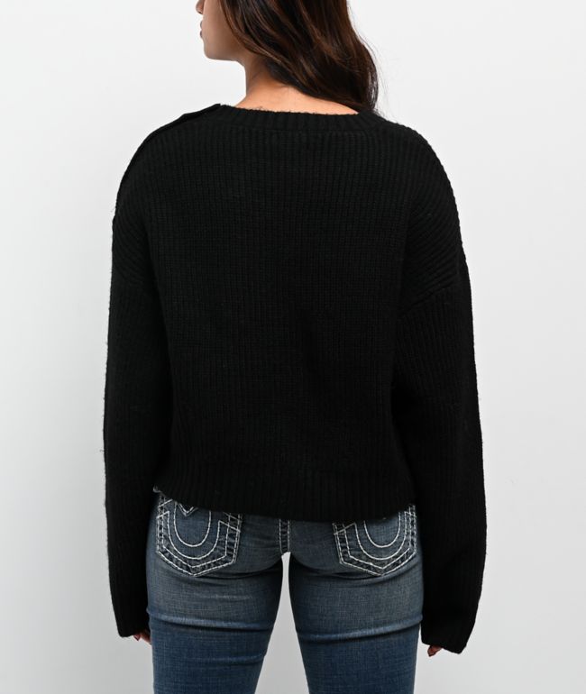 True Religion Convertible Cold Shoulder Black Sweater - thumbnail 2