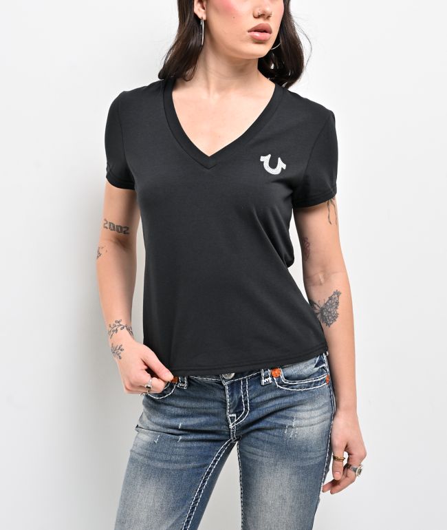 True Religion Crystal Black V-Neck T-Shirt - thumbnail 2