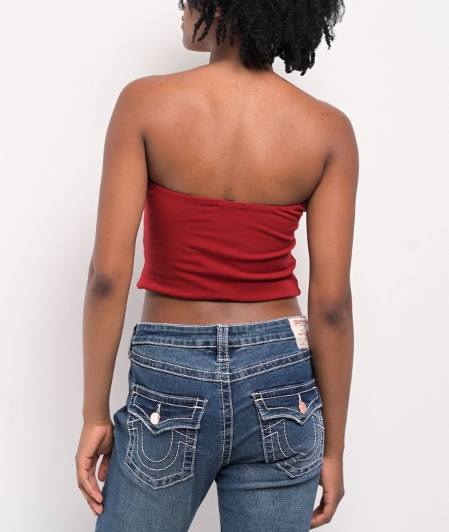 True Religion Crystal Buddha Red Tube Top - thumbnail 2