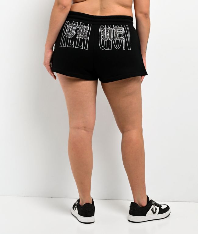 True Religion Crystal Embroidered Black Sweat Shorts - thumbnail 3